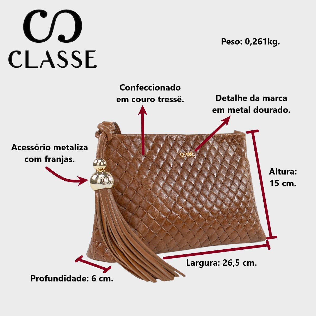 Bolsa Classe Couro Crossbody