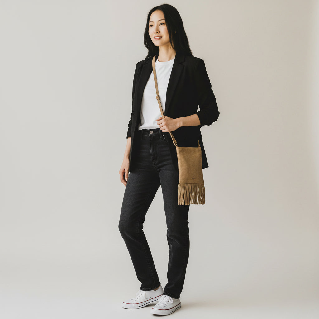 Camurça Bolsa de Couro Crossbody Lolla Ref.3446