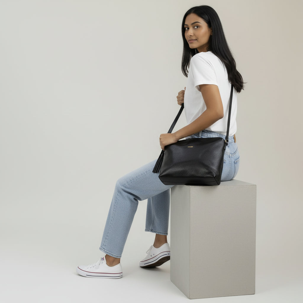 Bolsa Crossbody de Couro Liso ref. 1751