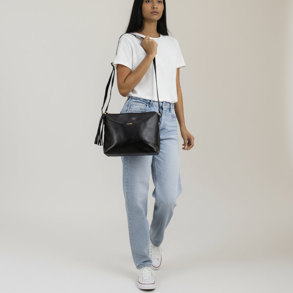 Bolsa Crossbody de Couro Liso ref. 1751